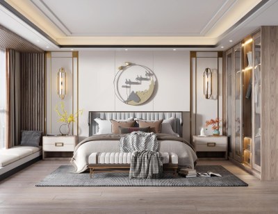 新中式家居卧室3D模型下载